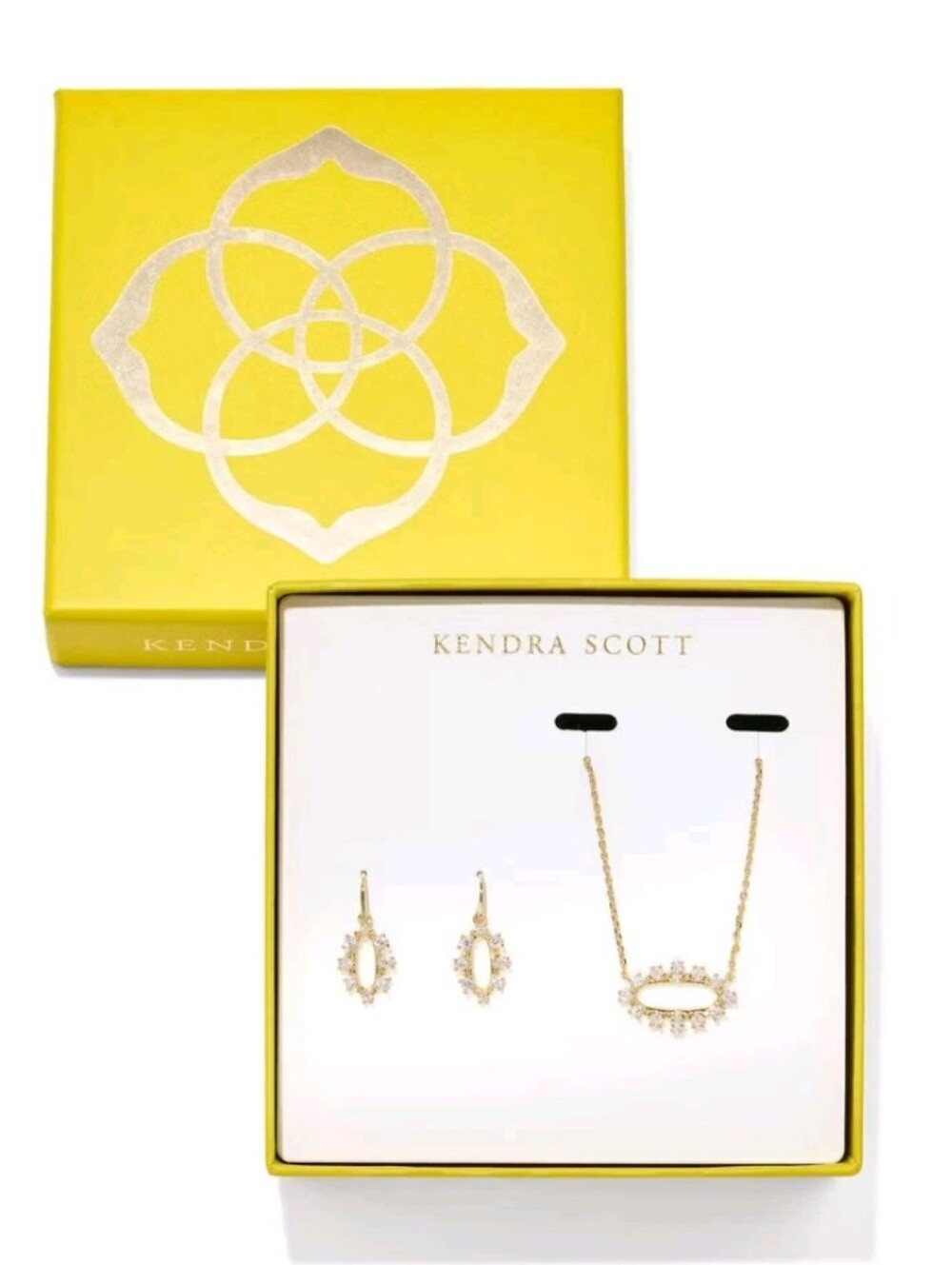 Kendra Scott Crystal Framed Emma Necklace And Eva Huggie Earring Set NWT